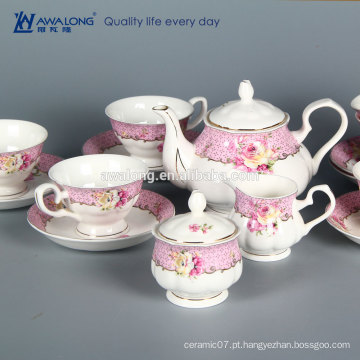 New bone china Classic rosa impresso elegante 15 peças de café em cerâmica conjunto